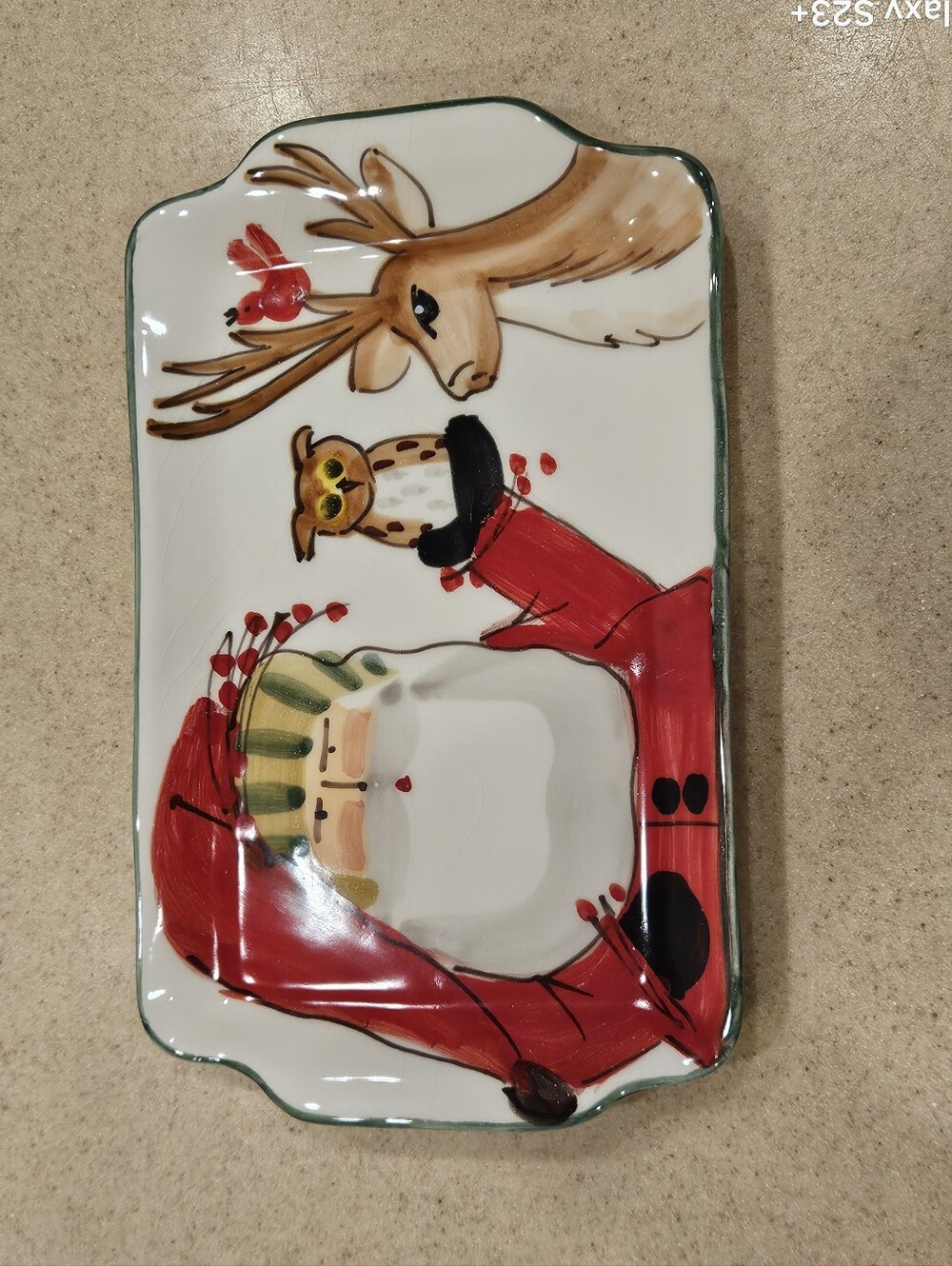 VIETRI OLD ST NICK SANTA OWL REINDEER CHRISTMAS RUSTIC HOLIDAY TRAY PLATE DISH